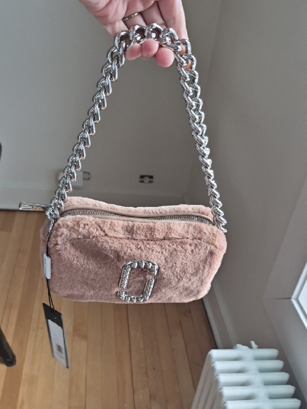Marc Jacobs Blush Pink Faux-Fur Mini Crossbody with Silver Chain - Picture 10 of 14